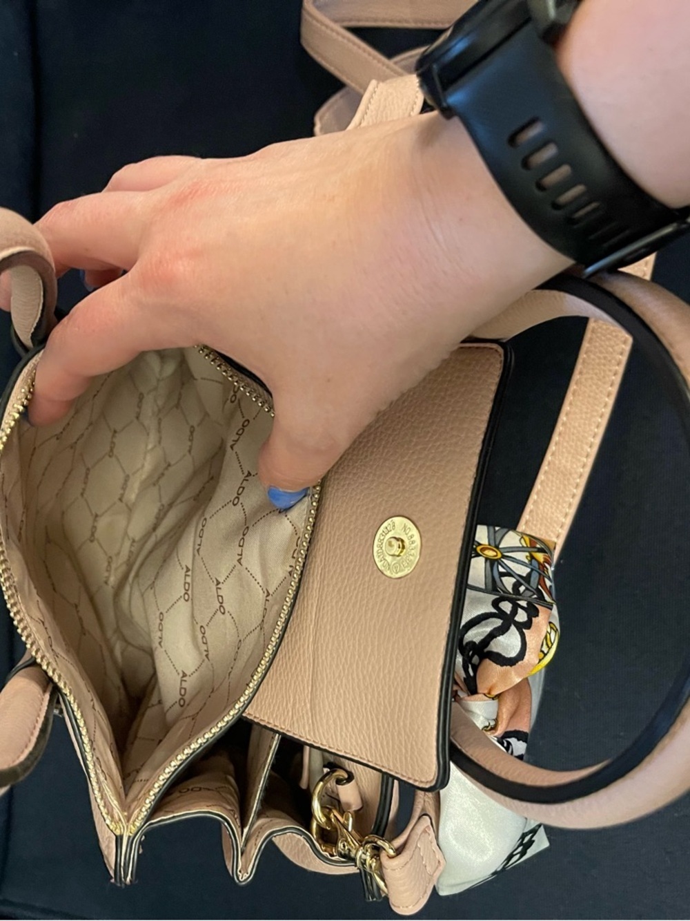 Aldo Peach-Pink Structured Top-Handle Satchel with Scarf Accent - Picture 3 of 8